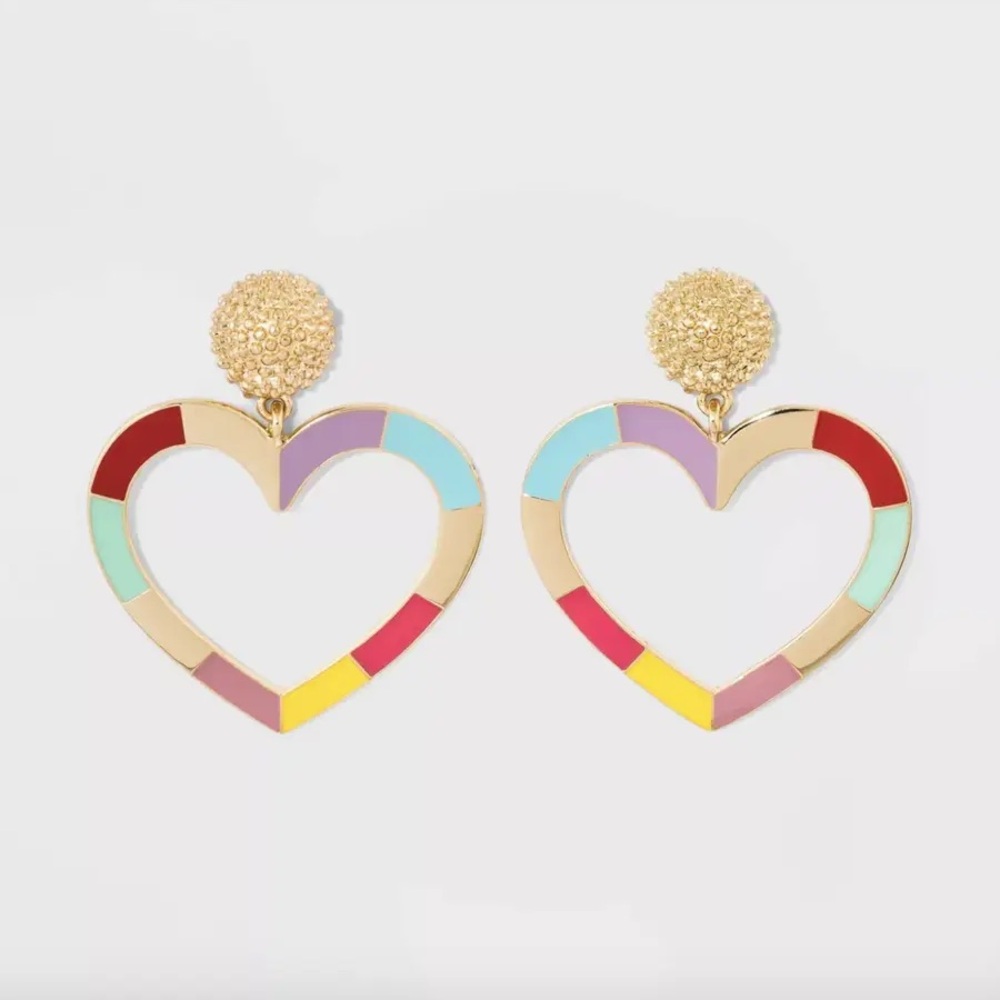 Sugarfix BaubleBar Gold Tone Colorful Enamel Heart Drop Earrings